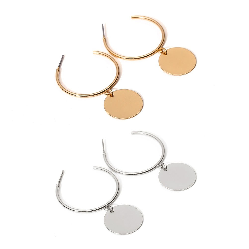 Minimalist Drop Hoop Earrings Circles - Picture 6 of 6
